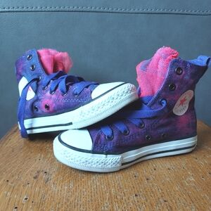 Converse Girls Purple and Pink High-Top Sneakers -ruffle Tulle Tongue - Size 12